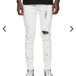 Men's White Skinny Jeans with Distressed Detail